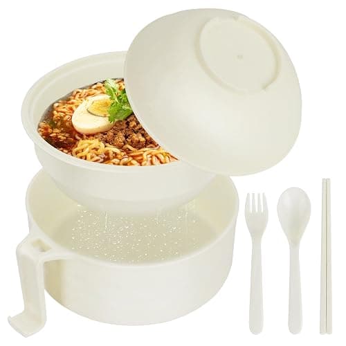 UUGLAM Ramen Bowl Set, Ramen Cooker 33 oz, Ramen Bowls with Chopsticks and Spoon, Microwave Pasta Cooker, College Dorm Essentials for Girls Guys (Beige) - Image 1