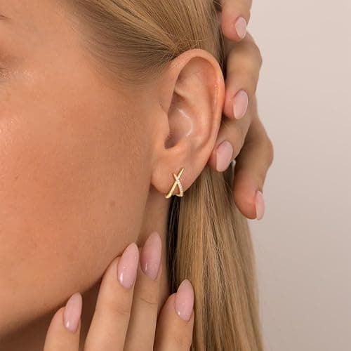 AGWOLF Gold/Silver Earrings for Women Trendy,14K Real Gold Plated Stud Earrings Dainty CZ Hypoallergenic Small Hoop Earrings for Women Gifts thumbnail 6