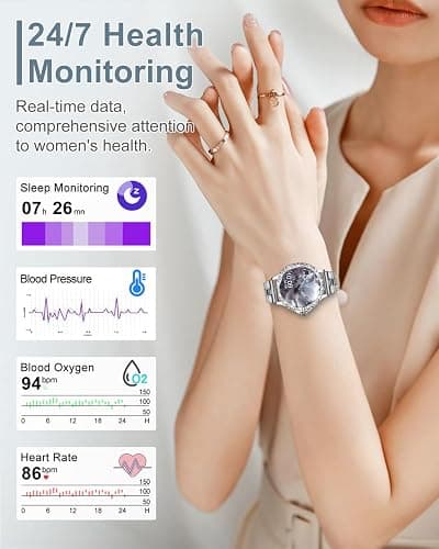 Smartwatch Donna, 1,3'' HD Orologio Smart Watch Diamante con Chiamate BLE5.2/2 Cinturini/110+ Sport/Sonno/Cardiofrequenzimetro, Orologio Digitale IP68 per Android iOS, Regalo Donna, Argento thumbnail 4