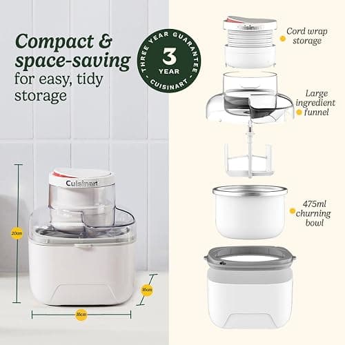 Cuisinart Solo Scoops Ice Cream Maker | Homemade Gelato & Ice cream machine in 25 Mins | Sorbet Maker | Frozen Yogurt Maker | Compact, space saving | 475ml churning bowl | ICEM10 thumbnail 6