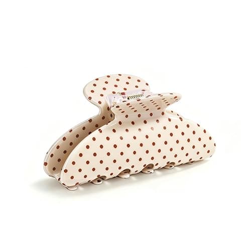 Polka Dot Hair Claw Clip for Women, Lightweight Acrylic Non-Slip Jaw Clip, Small Medium Strong Hold for Thin Hair, Elegant French Style Hair Accessories for Updo Bun Half Up Styles - Beige - Image 1