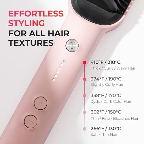 TYMO Hair Straightener Brush, Flat Iron & Hair Brush 2 in 1 for Straightening Hair, Anti-Scald Hot Comb, 5 Temp for All Hair Types (130℃~210℃), Finish with Smooth, Shiny Hair，TYMO RING (Pink) - Pink thumbnail 4