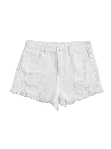 Floerns Girls Ripped Raw Trim Shorts High Waist Straight Leg Denim Shorts - Image 1