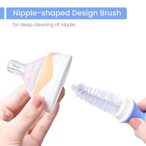 Ariseno 5-in-1 Baby Bottle Cleaner Set, Including Nylon & Silicone Bottle Brush, Cap, Straw & Nipple Brushes, BPA-Free (Grey) thumbnail 5