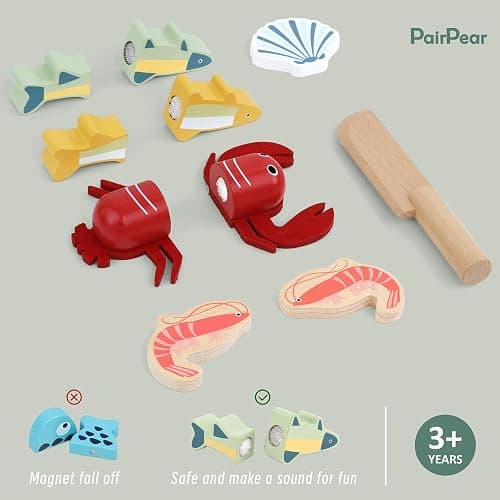 PairPear Wooden Toy Play Food Cutting Seafood Set for Kids Kitchen | Toddlers Wooden Toy Food Pretend Play Kitchen Accessories, Cutting Food Cooking Toys Gift for Boys Girls 3 4 5 + thumbnail 5