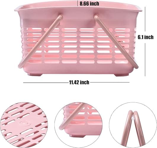 ALINK Plastic Shower Caddy Basket with Handle, Portable Organizer Storage Basket for College Dorm, Bathroom, Kitchen - Pink thumbnail 2
