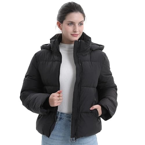PUFFIT Women's Cropped Puffer Jackets,Warm Winter Jacket with Removable Hood,Zipped Pockets,Short Ladies Quilted Coat thumbnail 3