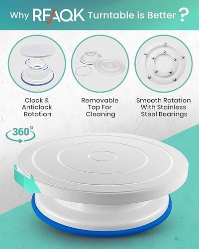RFAQK 64PCs Cake Decorating Kit with Leveler, Baking Supplies Gift Includes Cake Stand Turntable, 24 Numbered Icing Tips, 30+1 Piping Bags, 2 Frosting Spatulas, 3 Scrappers, Video Course & Booklet thumbnail 3