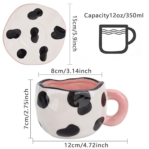 Koythin Cow Mug, Ceramic Coffee Mug with Saucer Set, Cute Cup Unique Irregular Design for Office and Home, Dishwasher and Microwave Safe, 10oz/300ml for Latte Tea Milk (Small Cow) - Small Cow thumbnail 3