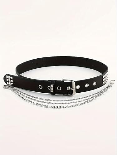 QWALIT Punk Belt with Chain for Women - Rave Leather Chain Belt - Goth Accessories thumbnail 7