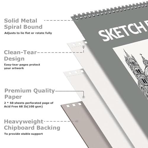 Hapikalor 9"x12" Sketch Book, 2-Pack 50 Sheets Spiral Bound Art Sketchbook | Acid Free Artist Drawing Book Paper, Art Supplies for Kids, Sketch Paper for Drawing Coloring Sketching, Green thumbnail 2