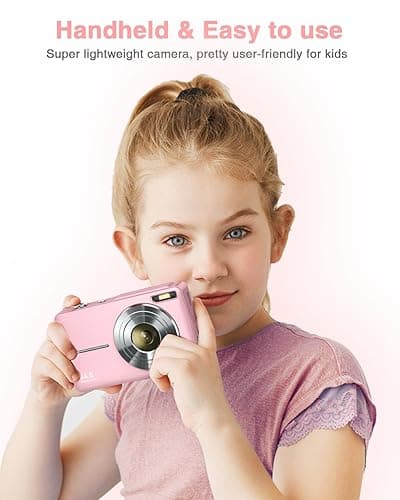 Digital Camera, FHD 1080P Point and Shoot Kids Camera, with 32GB Card, 2 Batteries, 16X Zoom Anti Shake Date Stamp, Compact Portable Small, for Starter Kid Children Teen Student Girl Boy(Pink) - Pink thumbnail 3