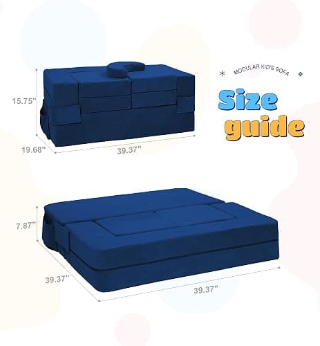 Elftopia Modular Kids Sofa,Toddler Couch Foam Armchair for Kids, Children Convertible Plush Sofa Play Set,Fold Out SofaBed(Navy) thumbnail 2