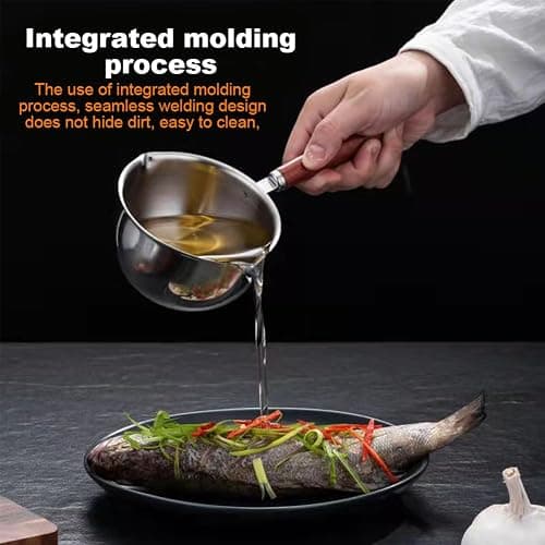 Stainless Steel Milk Warmer with Wooden Handle - Mini Butter Melting Pot with Dual Pour Spouts, Chocolate Melting Pot (150ml) thumbnail 6