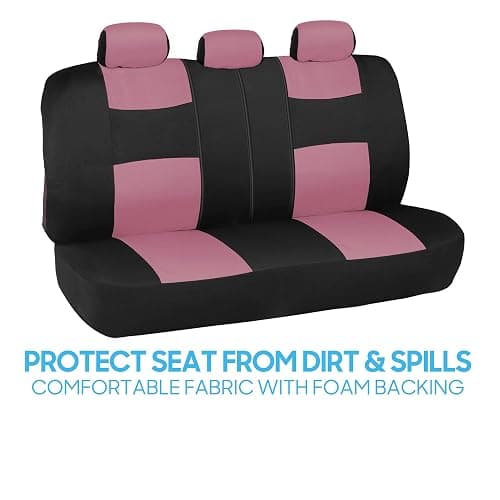 BDK PolyPro Car Seat Covers Full Set in Pink on Black, Front and Rear Split Bench Seat Covers for Cars, Easy to Install Car Seats Cover Set and Accessories for Auto Trucks Van SUV - Pink thumbnail 7