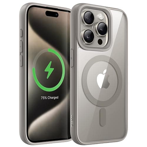 JETech Cover Magnetica per iPhone 15 Pro 6,1 Pollici Compatibile con MagSafe, Cellulare Paraurti Custodia, Solida Colore Opaco TPU Telaio, Anti-Graffio Retro Trasparente (Titanio Naturale) - Image 1