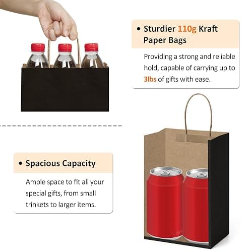BagDream Kraft Paper Bags 25Pcs 5.25x3x8 Inches Small Paper Gift Bags with Handles Bulk for Party Favor, Retail, Merchandise, Black Gift Sacks thumbnail 3
