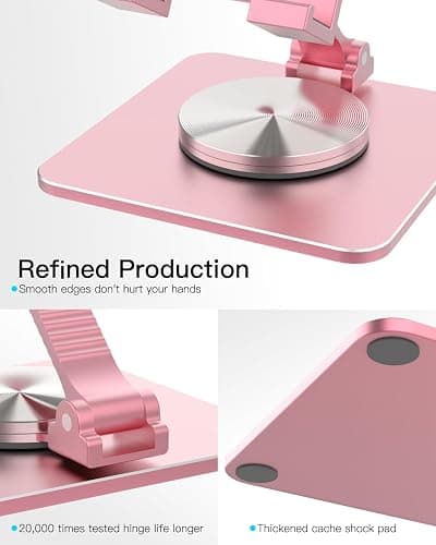 SOJUNER Cell Phone & Tablet Stand for Desk, Aluminum Adjustable Holder for iPhone, iPad & Smartphones || Foldable Mount with 360° Swivel, Stable Base & Portable Design for 4–9.7in Devices, Pink thumbnail 3