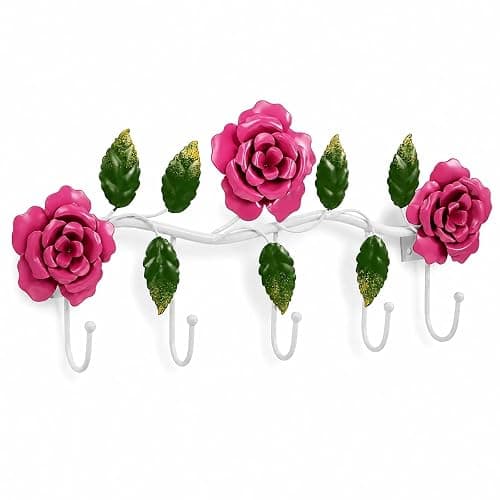 LOGOFUN Metal Wall Hooks Rose Flower Coat Hooks Rustic Style Hanging Hook for Bathroom Room Decorations (Rose) - Image 1