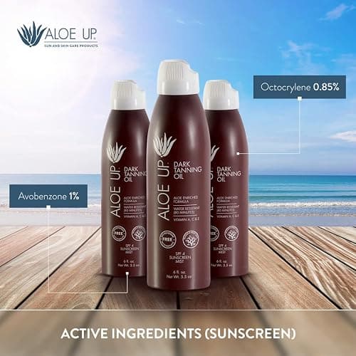 Aloe Up SPF 4 Dark Tanning Oil - Body and Face Tanning Continuous Spray for Outdoor Sun - With Sunscreen, Pure Aloe Vera, and Natural Oils - Dries Clear - Reef Friendly - Fresh Tropical Scent - 6 Oz thumbnail 5