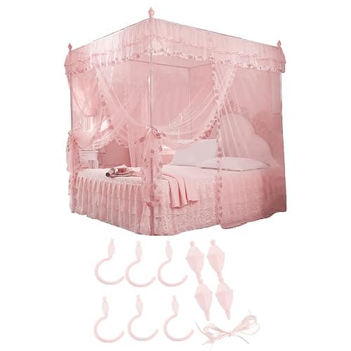 Hapivida Canopy Bed Curtains, 4 Corners Post Bed Curtains Princess Bed Canopy Bed Drapes Net Bedroom Decoration Accessories for Girls Adults Bedroom Decoration (PINK-150 * 200 * 200) - Image 1