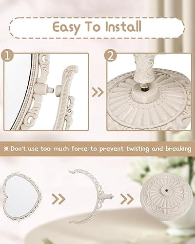 XPXKJ 7 Inch Vintage Heart Mirror - Elegant Desk Makeup Mirror with Double Sided 360 Degree Rotation Vanity Mirror for Coquette Room Decor - Beige thumbnail 4