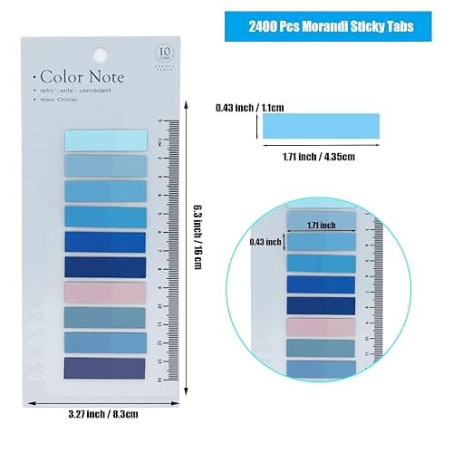 2400 Pcs Morandi Sticky Tabs, 12 Sheets Sticky Index Tabs, Book Tabs, Page Markers, Colorful Book Annotating Tabs, Page Tabs, Sticky Flags, Transparent Sticky Note Tabs, File Index Tabs with Ruler thumbnail 3