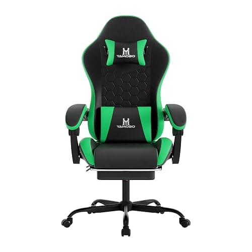 YAMOBO Gaming Chair, Computer Office Chair with Footrest, Adjustable Height & Backrest Gaming Chairs with Swivel for Adults, High Back PU Leather Ergonomic Chair with Lumbar Support, Blackgreen thumbnail 2