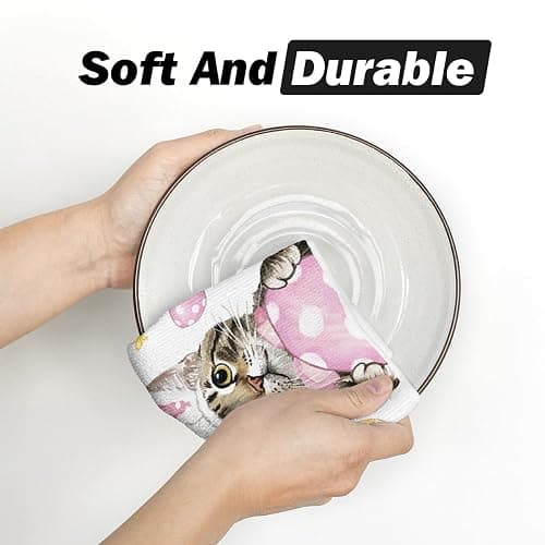 Artoid Mode Pink Rabbit Ears Cat Eggs Happy Easter Kitchen Towels Dish Towels, 18x26 Inch Spring Summer Holiday Decoration Hand Towels Set of 2 thumbnail 6