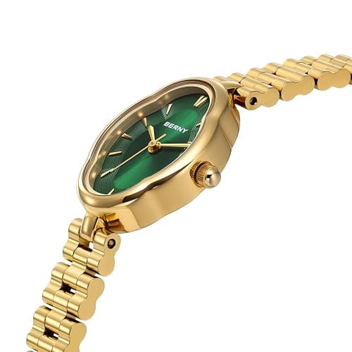 BERNY Gold Watches for Women Dainty Ladies Quartz Watch Vintage Copper Mirrors Shape Japanese Quartz Movement 3ATM Waterproof Fashion Female Wrist Watch Luxury Birthday Gifts thumbnail 2