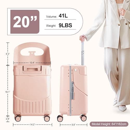 MRPLUM Ride On Luggage with Seat&Seat Belt,Hard Shell Lightweight Rolling Spinner Wheels Travel Luggage with TSA Lock,20 inch,Pink thumbnail 2