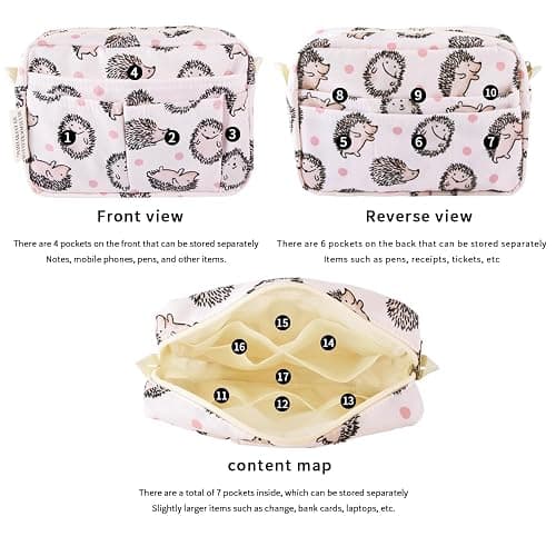 E-WEICHEN Multiple Pockets Portfolio Organizer with Zippered, Makeup Bag Travel Essentials for Women, Simple Waterproof Stationery Pencil Pouch Bag for Journal Office Art Supplies.Pink Hedgehog thumbnail 4