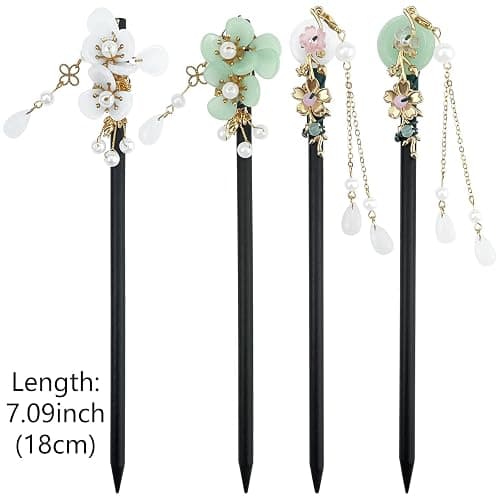 4 Pcs Japanese Chinese Hair Stick Retro Wooden Hairpin Flower Hair Chopsticks Vintage Hanfu Pins Headdress Classic Hair Fork for Long Hair Women thumbnail 2