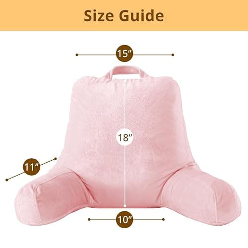 Sasttie Reading Pillow, Velvet Back Pillow for Bed Sitting Up, Adult Back-Rest Support Cushion with Arms for Sit Up on Couch, Sofa, and Floor, Dorm Essentials, Reading Accessories, Pink thumbnail 2