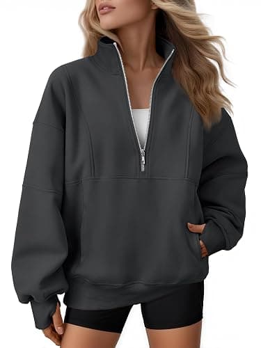 AUTOMET Womens Quarter Zip Oversized Sweatshirts Teen Fleece Pullover Hoodies 2025 Mock Neck Sweater Fall Workout Jacket - Image 1
