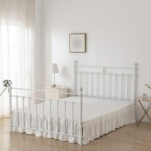 Striped Tufted Bed Skirt Twin Size, Ruffled Bed Skirt with Split Corners, Twin Bed Skirts 18 Inch Drop, Ivory, 18" Twin thumbnail 2