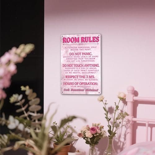Funny Room Rules Sign Bedroom Door Decor Pink Room Decor For Teen Girls Cute Stuff Fun Room Metal Signs For Teen Girl Cool Preppy Things Decorations For Bedroom Sign thumbnail 4