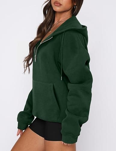 onlypuff Women Half Zipper Pullover Sweatshirt Long Sleeve Hoodies Kangaroo Pocket Fleece Basic Sweater thumbnail 4