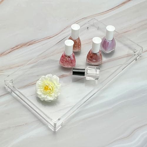 DELIPPLY Vanity Bathroom Tray, Acrylic Rectangle Decorative Catchall Organizer Storage Tray (Large-Clear) thumbnail 5