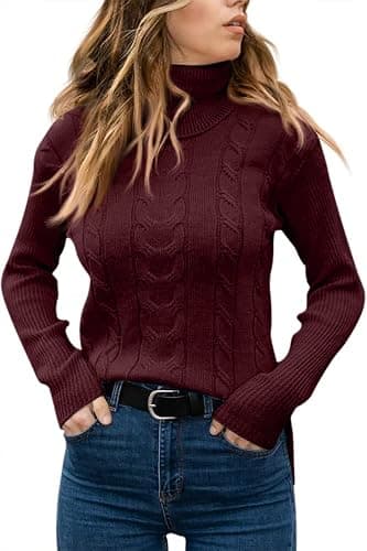 Langwyqu Womens' Turtleneck Long Sleeve Cable Knit Sweaters thumbnail 2