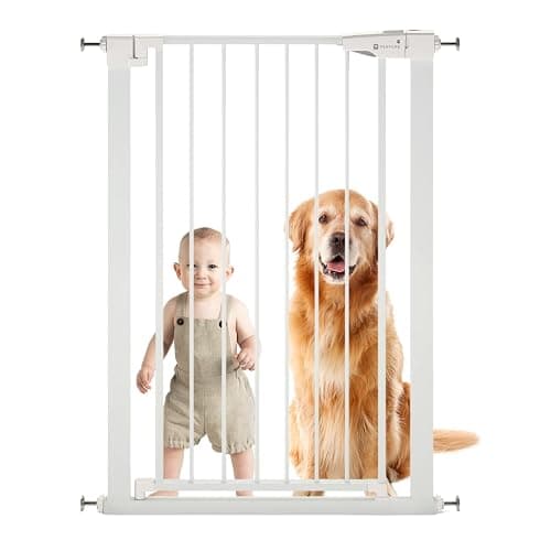 Venture Q-Fix 110 cm extra tall pressure fit pet safety gate and baby gate 73-80cm wide, 90° two way open, auto close stair gate for baby and pet - White - White Gate - Image 1