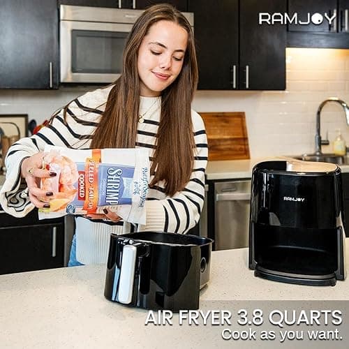 RAMJOY Air Fryer 3.8 Quarts for 1-2 people, 8-in-1 Functions, Air Fry, Roast, Bake, Broil, Preheat, Shake, Digital Small Air Fryer, Nonstick Dishwasher-Safe Basket, Compact Air Fryers, Black thumbnail 2