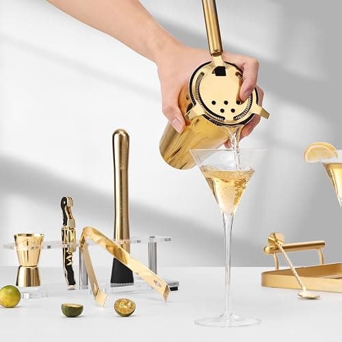 Btuqbu Cocktail Shaker Set with Arcylic Stand, Mixology Bartender Kit for Drink Mixing | Mixology Set with 7 Bar Set Tools Cocktail Kit (Gold) - GOLD - Plastic thumbnail 6