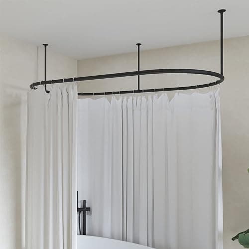Naiture Stainless Steel Oval Shower Curtain Rod with Ceiling Support for Clawfoot Tub in 48" L X 30" W, Black Finish - 48" L X 30" W - Black thumbnail 7