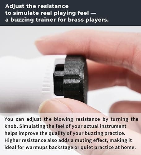 French Horn Mouthpiece Buzzing Practice Tool – Anywhere Practice & Warm-up – One-Touch Adjustable Resistance - BRASS BUZZ TRAINER (Black) thumbnail 6