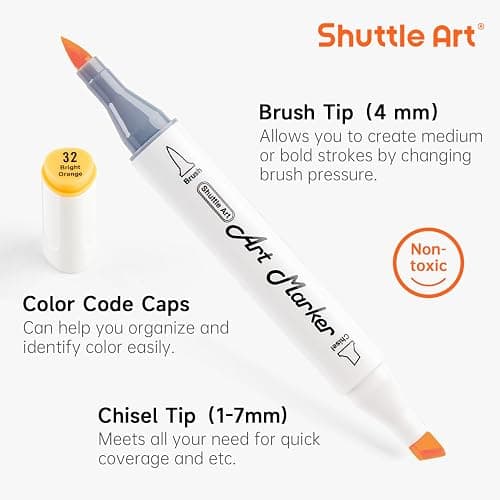 Shuttle Art Pastel Alcohol Markers Brush tip, Dual Tip Brush & Chisel Tip Art Marker Set, 50 Colors plus 1 Blender Marker Pens with Case Perfect for Illustration Students Adults Coloring Sketching thumbnail 3