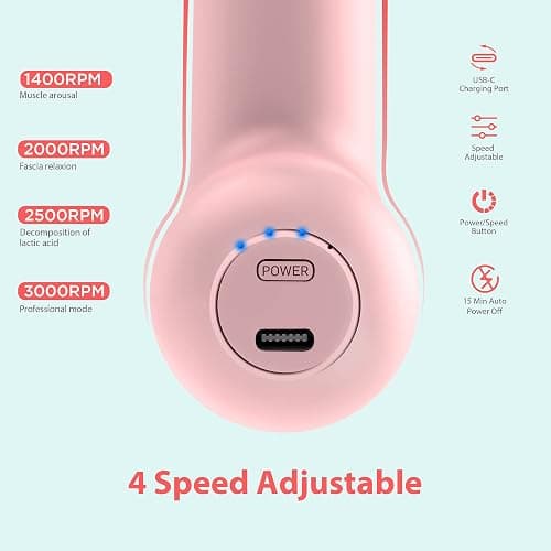 NEPQ Mini Massage Gun, SK6 Fascial Gun Portable Deep Tissue Percussion Muscle Back Head Massager for Pain Relief with 4 Massage Heads 4 Speed High-Intensity Vibration Rechargeable (Pink) thumbnail 4