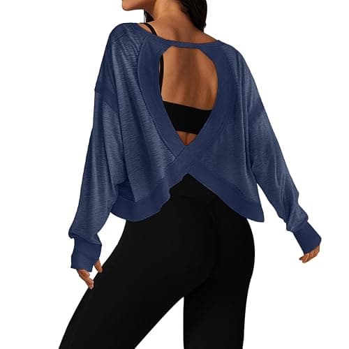 UNIANKIYA Open Back Workout Tops for Women Long Sleeve Cropped Athletic Clothes Gym Running Yoga Low Impact Sports T Shirts - Image 1