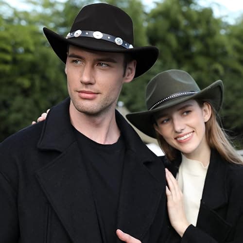 2 Pack Western Cowboy Hats for Women and Men Classic Felt Wide Brim Costume Cow Boy Hat Roll Up Brim Cowgirl Hat thumbnail 6