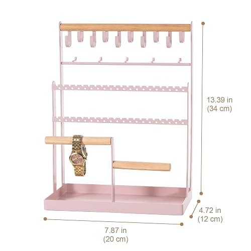 ProCase Jewelry Organizer Stand Necklace Organizer Earring Holder, 6 Tier Jewelry Stand Necklace Holder with 15 Hooks, Jewelry Tower Display Rack Storage Tree for Bracelets Earrings Rings -Pink thumbnail 3